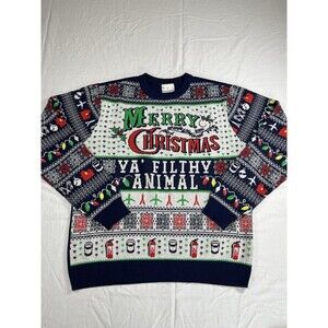Home Alone Christmas Sweater Size XL Merry Christmas Ya Filthy Animal Blue
